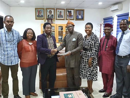 From the left; Dr. Cookey, Dr. Esther Kadiene (Deputy Director, CRIP), Prof. G. Akpojortor, (Former Director, Crip, Prof. (Capt.) Sule Abiodun, Mrs Hogan, Dr Benjamin Egbonwu and Dr Bolaji.