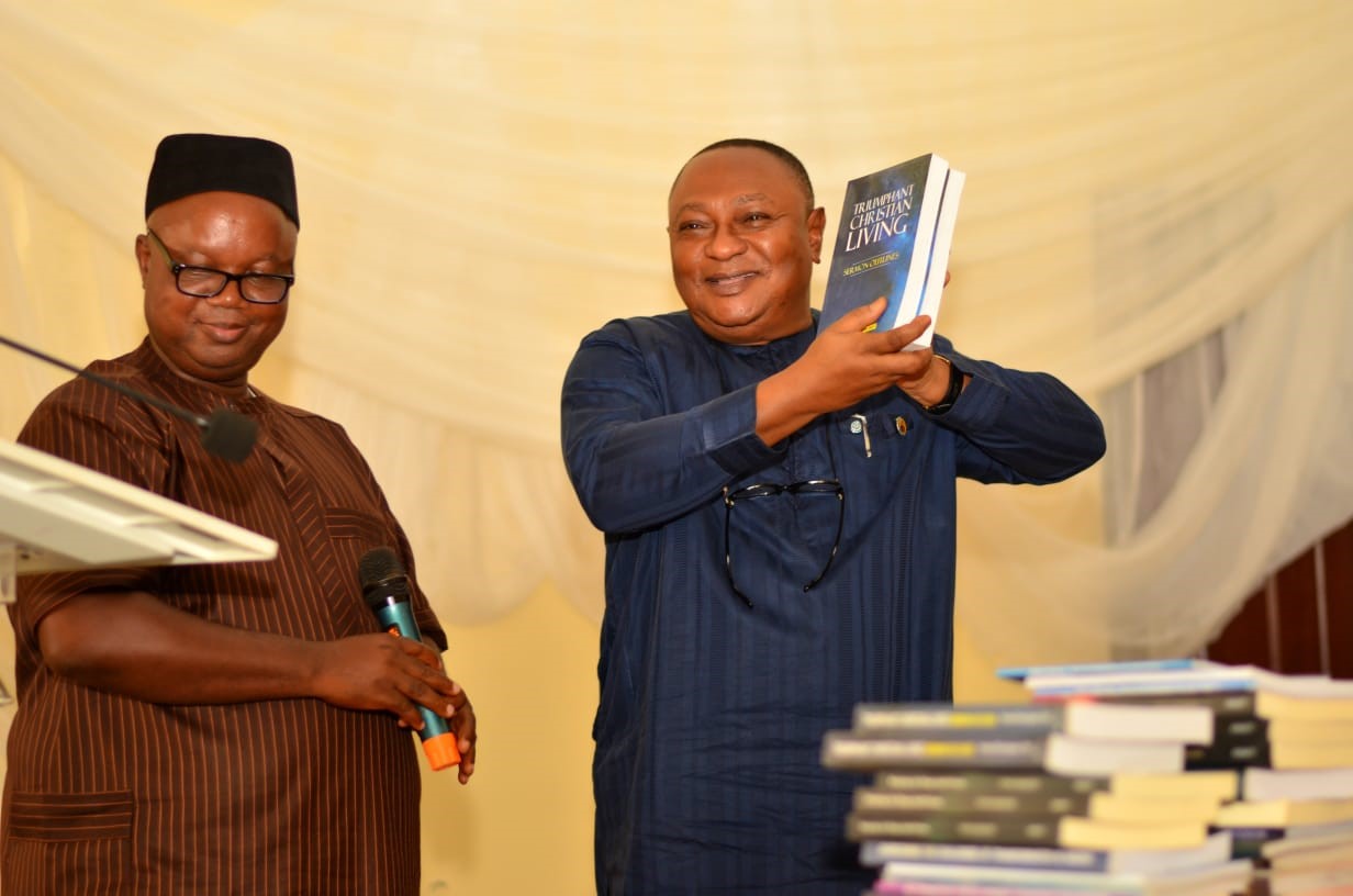 DELSU V-C, Prof. Andy Egwunyenga showcases the collection of books presented by the African Centre for Leadership, Strategy and Development at a two-day maiden conference for Gender Directors in Nigerian Universities held in Abraka, Delta State from 