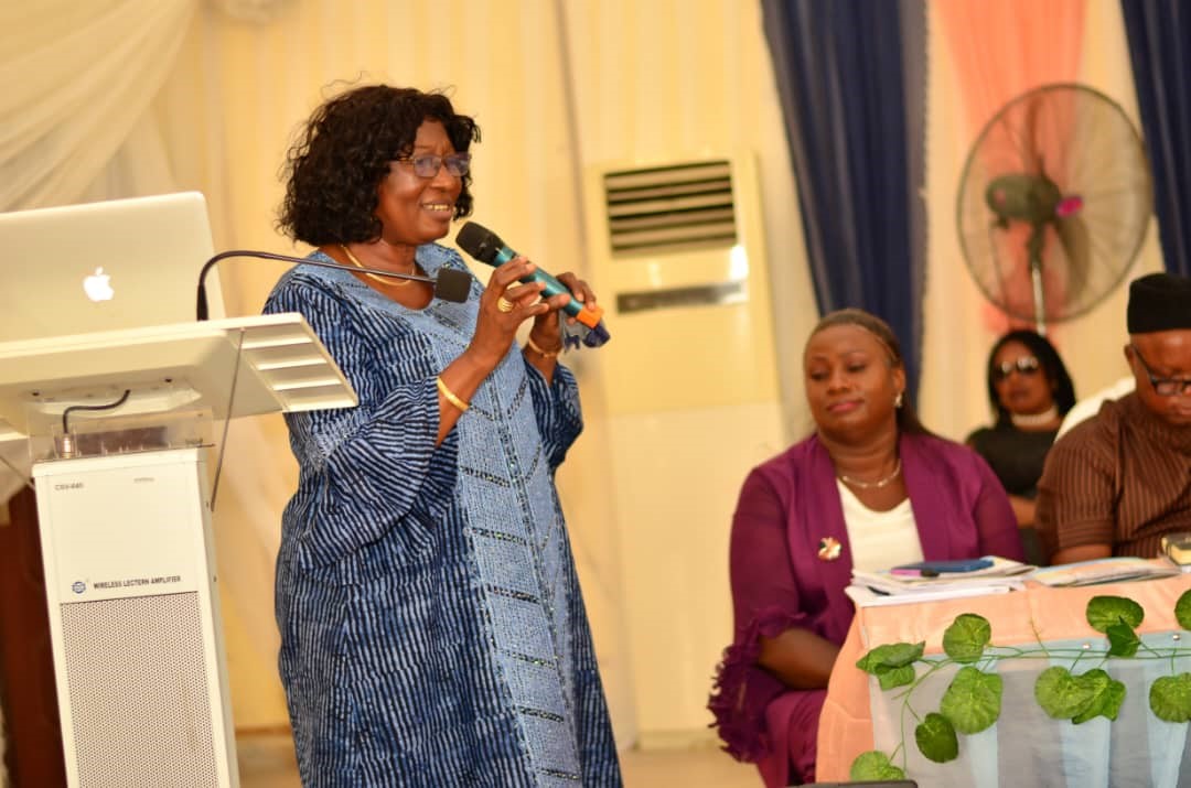 Prof. Olabisi Aina delivering a keynote presentation on the theme, Gender Centres in \Nigerian Universitiesw: Impetus for National Development at a two-day maiden conference for Gender Directors in Nigerian Universities held in Abraka, Deltra State f