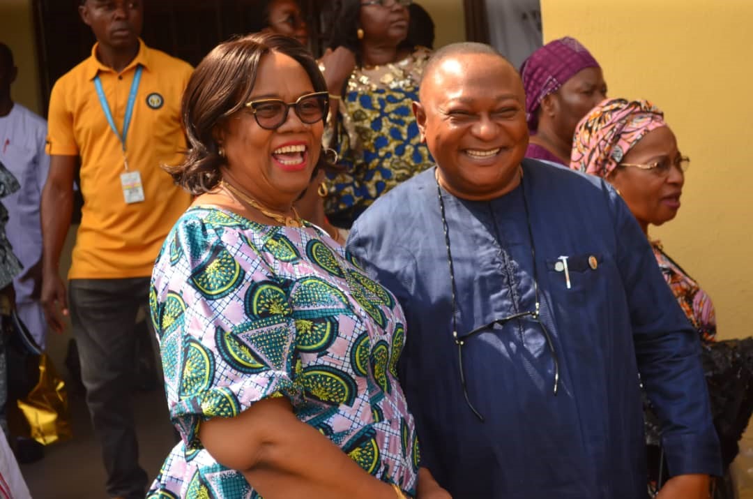 Director, Centre for Gender Studies at Nassarawa State University, Keffi, Prof. Theresa Udenwa Anthonia having a warm chat with the Vice-Chancellor of DELSU, Prof. Andy Egwunyenga at a two-day maiden conference for Gender Directors in Nigerian Univer