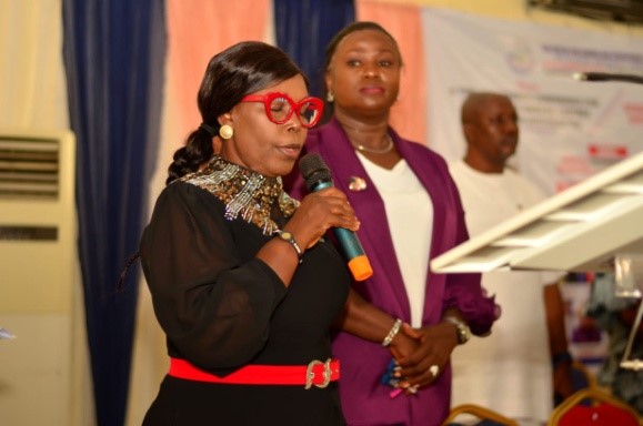 Delta State Commissioner for Women Affairs, Hon. Princess Pat Ajudua making a presentation on the state government’s activities on gender-related matters during a two-day maiden conference for Gender Directors in Nigerian Universities held in Abraka,