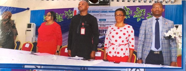 DVC Administration, Prof. R.N. Okoh, and the EFCC team at the workshop venue