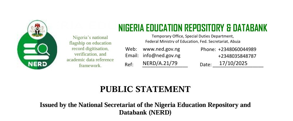 NERDC NYSC Public Statement